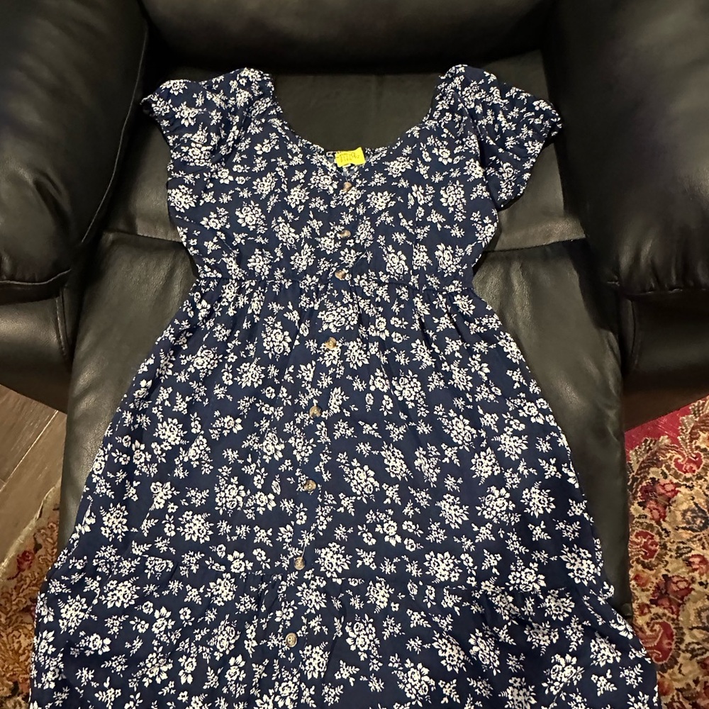 Chic Navy Blue Floral Midi Dress
